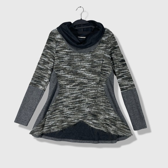 A'Reve Sweaters - A'reve Cowl Neck Tunic Sweater Womens Small Gray Mixed Media Boho Outdoor